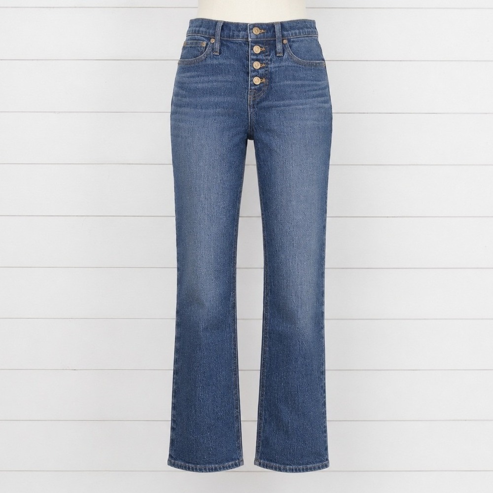 J Crew 10" Demi Boot Kick Crop Jeans Medium Stone Street Wash Button Fly 29